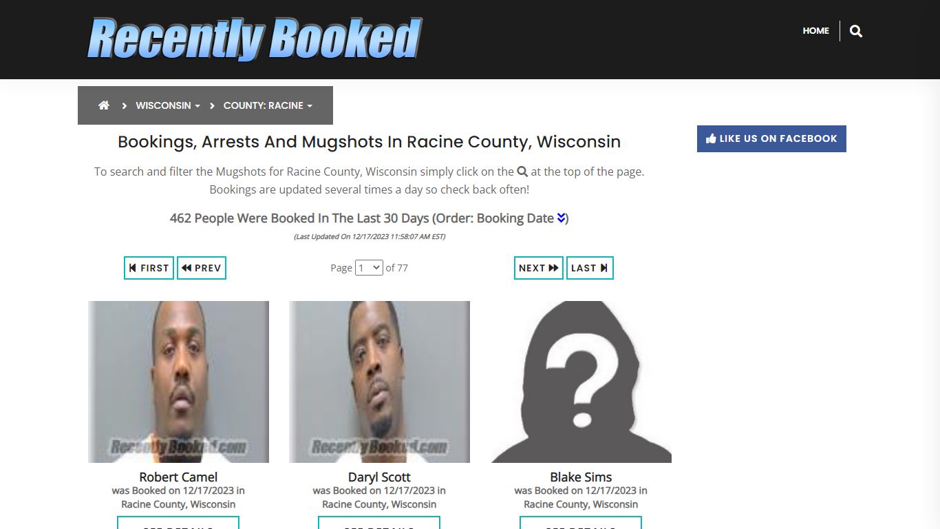 Bookings, Arrests and Mugshots in Racine County, Wisconsin